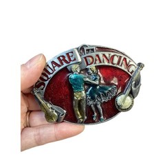Vintage 1983 Siskiyou Square Dancing Belt Buckle with Tooled Leather Belt Brown