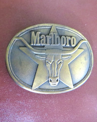 Marlboro Belt Buckle Mens Vintage 1987 Solid Brass TEXAS Longhorn 5 point Star