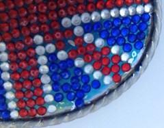 British Flag Belt Buckle Oval Beaded Sparkles About 3.75&Prime;x2.75