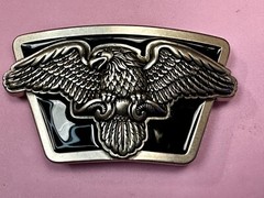 American Flying Bald Eagle Spreading Wings Silver Tone Black Enamel Belt Buckle