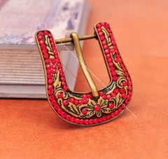 Retro Brass Red Crystal Rhinestone Western Floral Belt Buckle Set Fit 30MM Strap