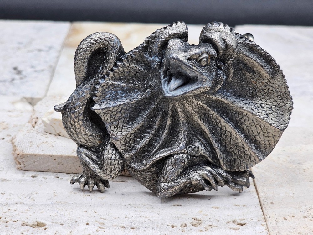 Vintage Frilled Lizard Pewter REPTILE Belt Buckle Australian Animal Series