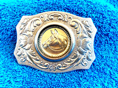 WESTERN BELT BUCKLE Silver Metal HORSE OR COIN MEN S ACCESSORIES CLASSIC LOOK