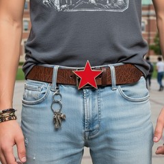 Men Women Belt Buckle Silver Metal Western Fashion Red Texas Lone Star TX Casual