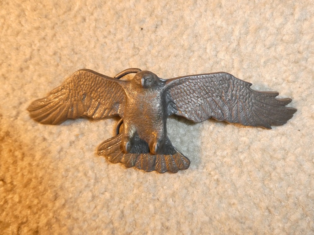 Vintage 1970s USA Made Brass Flying Eagle Belt Buckle 6&Prime; Wide