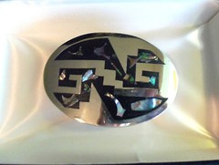 MEXICO Signed ABALONE MOTHER OF PEARL OVAL BELT BUCKLE VINTAGE