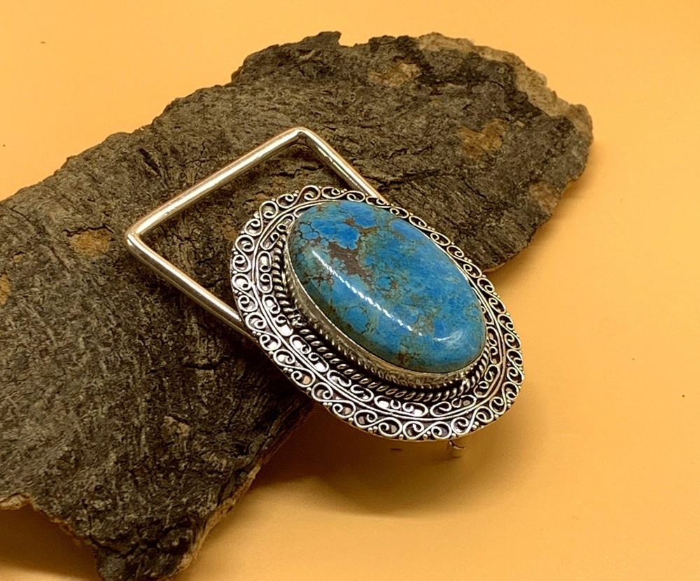 Vintage Western Belt Buckle Turquoise Stone Silver Tone Cowboy Rodeo Boho