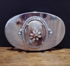 Oval Silver Metal Western Belt Buckle Floral Stone Accent Fits 1.5 in Belt