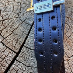 Y2K Dickies Genuine Leather Black Perforated Belt Size 40 Silver Buckle