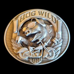 Hog Wild 3D Belt Buckle Metal Finish Biker Motorcycle Western Hog Pig