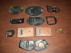 NICE LOT OF 11 belt buckles: BRASS, NICKEL, BRONZE,LEATHER, STEEL, METAL