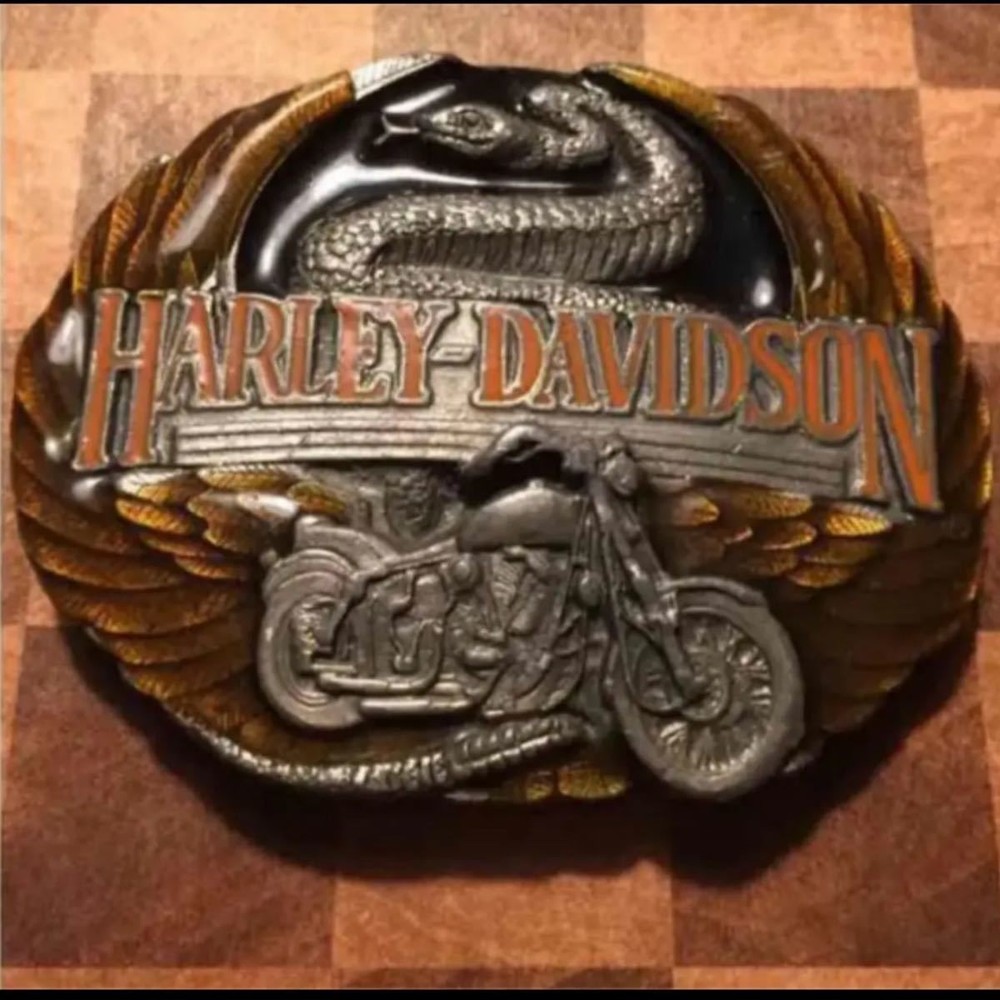 Harley Davidson Vintage Belt Buckle Eagle Snake Motorcycle Heavy Metal Japan