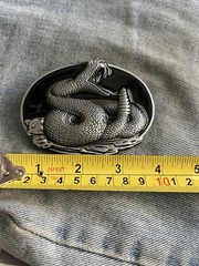 Rattle Snake Belt Buckle Silver Trim With Black Background Western Cowboy Style