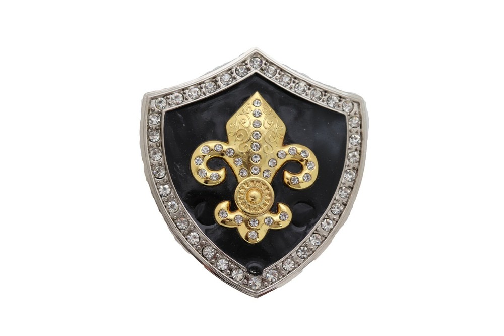 Men Belt Buckle Silver Metal Cowboy Western Gold Fleur De Lys Lily French Shield