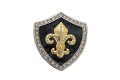 Men Belt Buckle Silver Metal Cowboy Western Gold Fleur De Lys Lily French Shield