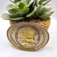 North American Hunting Club Life Member Belt Buckle Silver Gold Tone Statement