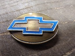 Vtg Bergamot Brass Works Blue Bow Tie Chevrolet Belt Buckle #A 800 Made In USA