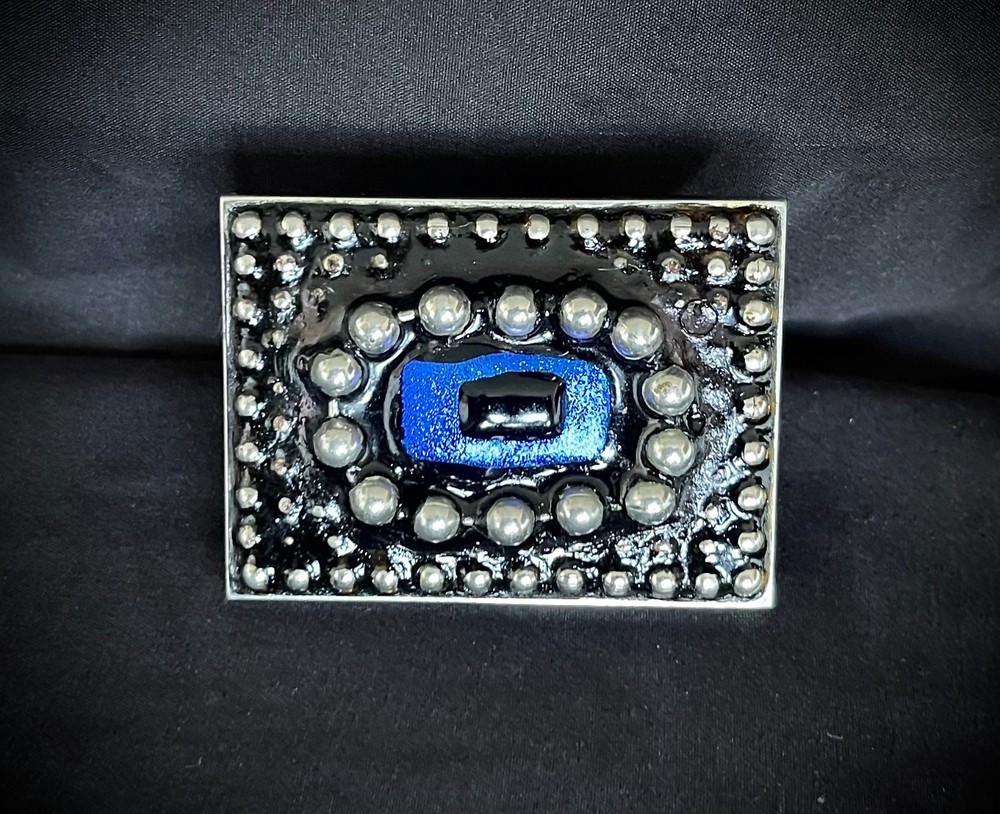 Belt Buckle Industrial Brutalist Blue Stone Beaded Texture OOAK Darren McNeese