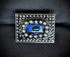 Belt Buckle Industrial Brutalist Blue Stone Beaded Texture OOAK Darren McNeese