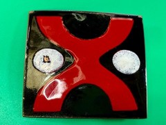 X Logo? Pattern Red Black Enamel Artisan? Vintage Belt Buckle