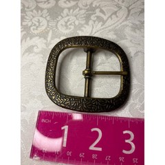 Vintage Burgos Brass Belt Buckle Etched Leaf Botanical Pattern 976 Antiqued Gold