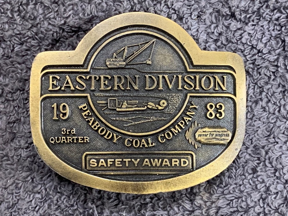 * Peabody Coal Company Eastern Division 1983 Safety Award Belt Buckle Vtg 80’s
