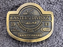 * Peabody Coal Company Eastern Division 1983 Safety Award Belt Buckle Vtg 80’s