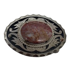 Western Interchangeable Stone Belt Buckle Silver Tone Agate Jasper 3.5in