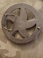 Belt Buckle Men’s Star Spinner Yellow & Blue 4.25” Diameter Silver Trident Logo