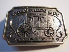 1987 WELLS FARGO & CO BELT BUCKLE – OFFICIALLY AUTHORIZED SOLID BRASS- GW-13