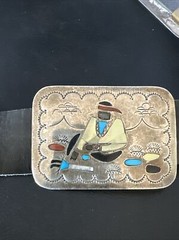 Turquoise Onyx Zuni Sterling Silver Sun Face Inlay Old Pawn Belt 40&Prime; 17406