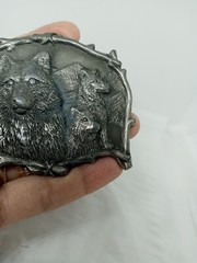 Vtg. Great American Products Pewter 3 Wolves Belt Buckle. Intricate. Heavy