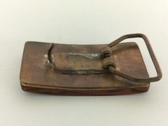 Vintage Ampersand Brass Mixed Woods Belt Buckle Kalamazoo Michigan 2.5&Prime;