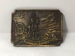 Belt Buckle Pioneer Cowboy Tall in the Saddle Brass Buckle Vintage