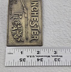 Vtg Brass Belt Buckle Winchester Repeating Arms New Haven Conn. Rifle Guns 4”