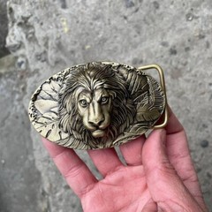 Mens Belt Buckle « LION » Solid Handmade Brass Buckle Vintage Viking