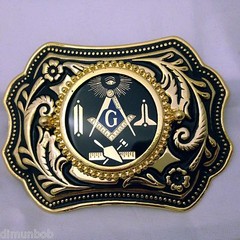 Masonic Symbols Belt Buckle Western Style Black and Gold