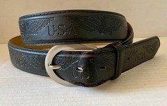 USA Eagle Black Leather Belt Mens XL 42-44 Stamped U.S.A. w Eagles Matte Buckle