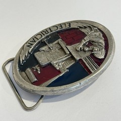 C & J Belt Buckle Electrician Silver Red Blue Tone Oval Electric Work Men’s