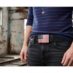 Men Belt Buckle Metal Silver United State America USA Flag Red Blue Soldier Army