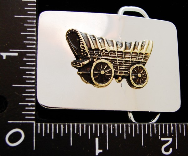 LI14180 VINTAGE ***WESTERN WAGON*** BRIGHT POLISHED CHROME BELT BUCKLE