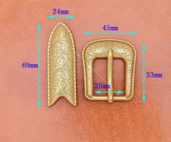 25MM Brass Plated Vintage Flower Leathercraft Belt Buckle Set Fit 1 Inch Strap