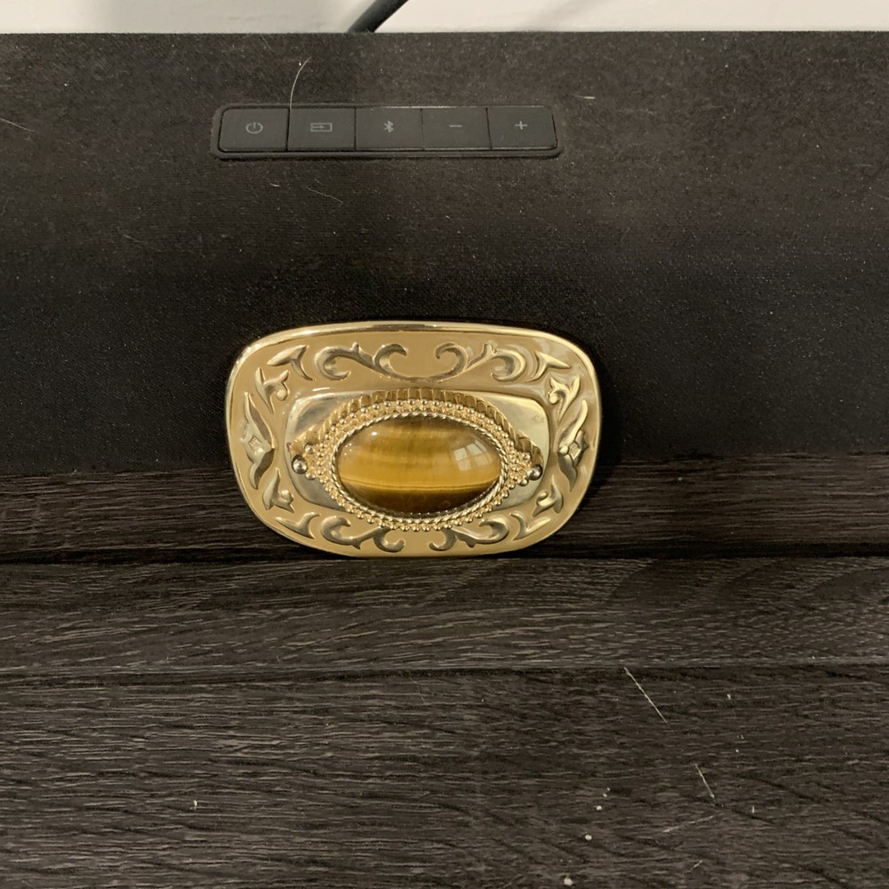 vintage TIGERS EYE belt buckle GEMSTONE polished rock inset
