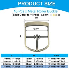 16Pcs 1&Prime; Single Prong Belt Buckle Roller Buckle Black/Silver/Light Gold/Brown
