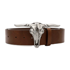 Men Western Fashion Silver Metal Big Belt Buckle Long Horn Texas Cow Bull Skull