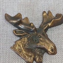 Vintage 1970s MBCI Brass Moose Elk Head Belt Buckle 3 1/2&Prime; Wide