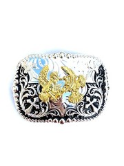Western Buckle Gold Black Silver Rooster Cowboy 2 »Buckle Hebilla Vaquero Gallo