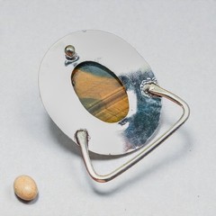 Tiger Eye Silver Plated Belt Buckle Handmade Western Statement Mens Buckle