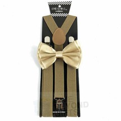 Khaki Beige Gold Suspenders and Bowtie Combo Set Adult Teens Formal Prom