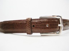 STERLING SILVER 925 SOLID BUCKLE & GENUINE LIZARD BELT 28 MM WIDE MADE IN U.S.A